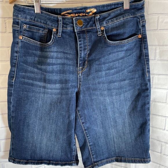 Seven7 Dark Wash Denim Bermuda Shorts Sz 12 - Picture 2 of 6